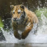 Siberian Tiger hunting in the water